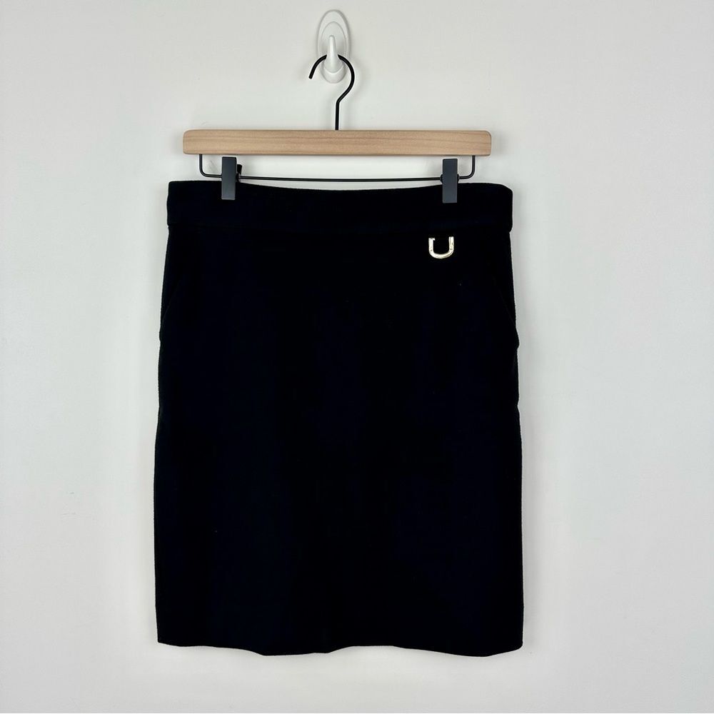 Tory Burch Gold Logo Black Pencil Skirt with Pockets, M